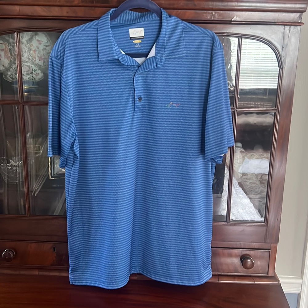 Greg Norman Collection Blue Striped Polo